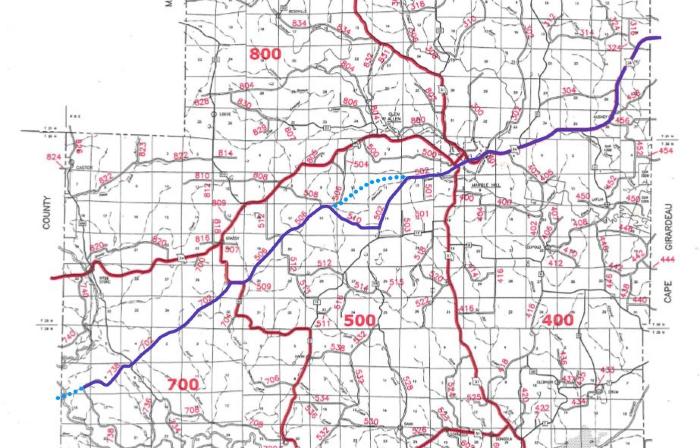 Bollinger County Map with Benge Route
