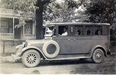 A. J. Baker in 1926 Dodge Hearse